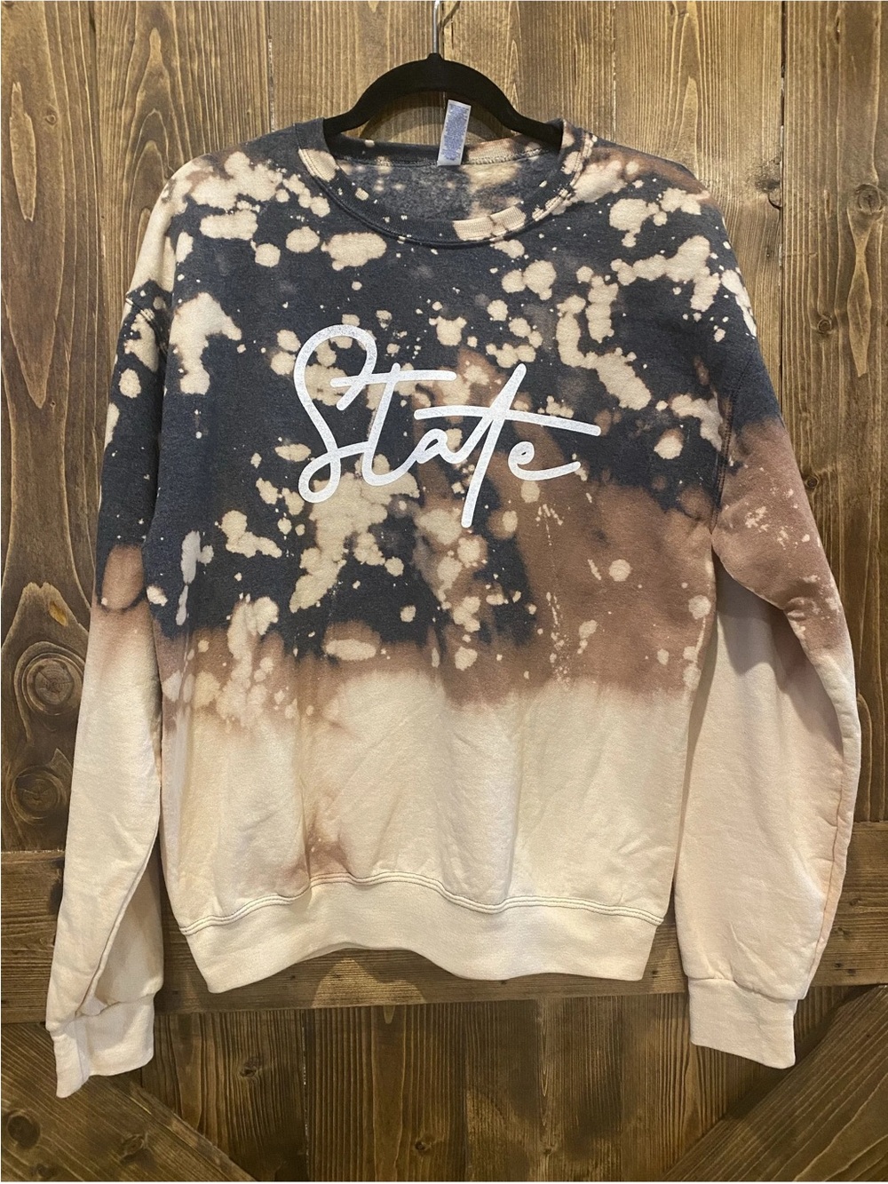 STATE Bleach-Splatter Tie-Dye Crewneck Sweatshirt - Black/Beige